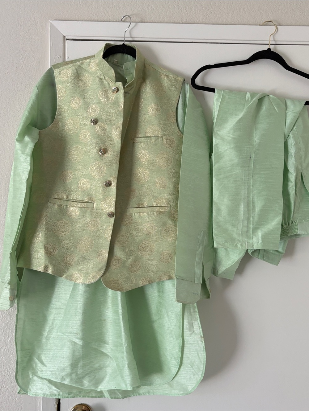 Men’s Indian wedding outfit size 38 Mint Green Traditional Jacket Set